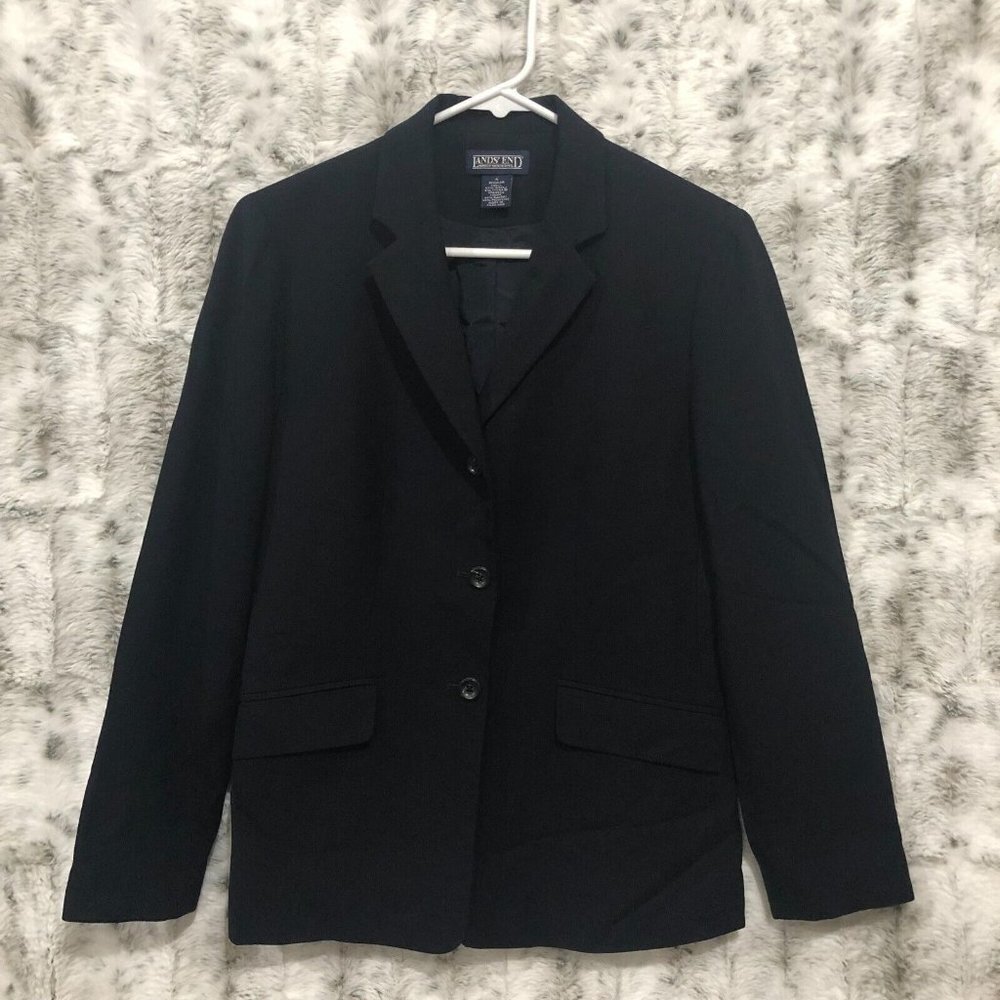 Lands End Jacket Women 6R Suit Blazer Navy Blue Wool Blend